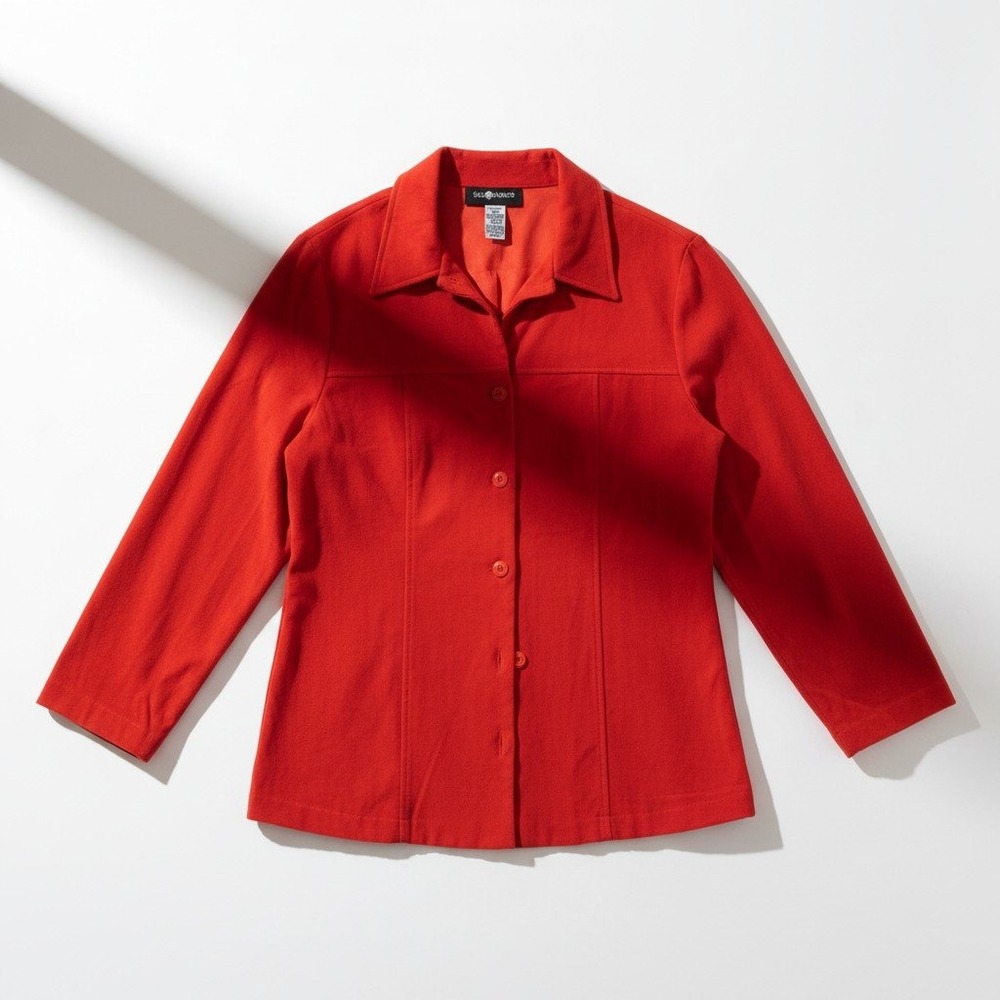 Sag Harbor Womens Red Faux Suede Button Front Long Sleeve Shirt Size 16
